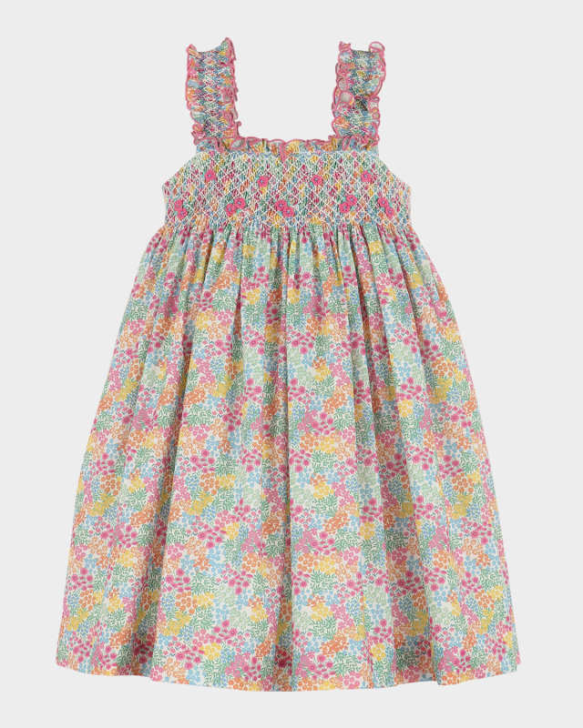 Girl's Floral-Print Jamboree Smocked Dress, Size 4-6X